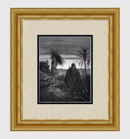 1800s Gustave DORE SIGNED Religious Woodcut TRIAL OF ABRAHAM'S FAITH Framed