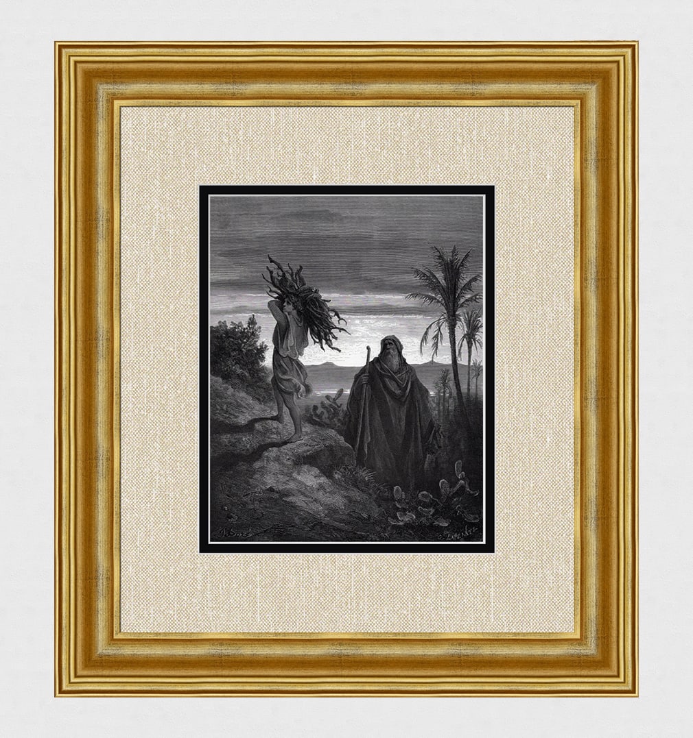 1800s Gustave DORE SIGNED Religious Woodcut TRIAL OF ABRAHAM'S FAITH Framed: Gustave Dore (Paul Gustave Louis Christophe Dore) (French, 1832-1883). The Trial of Abraham's Faith (from Dore's Bible). Antique woodcut wove paper after the original by a master wood engraver Charles