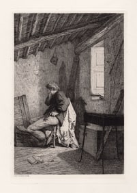 1870 Saro Cucinotta Discouragement etching signed