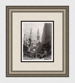 1800s DAVID ROBERTS Antique Engraving "The Gates of Cairo" Framed Signed