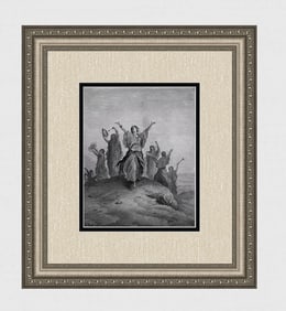 DORE 1800s Religious Woodcut "Jephthah's Daughter " SIGNED Framed