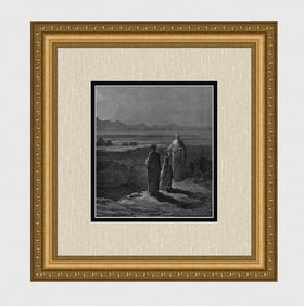 1800s GUSTAVE DORE Divine Comedy Woodcut "The Poet meets Cato" FRAMED Signed