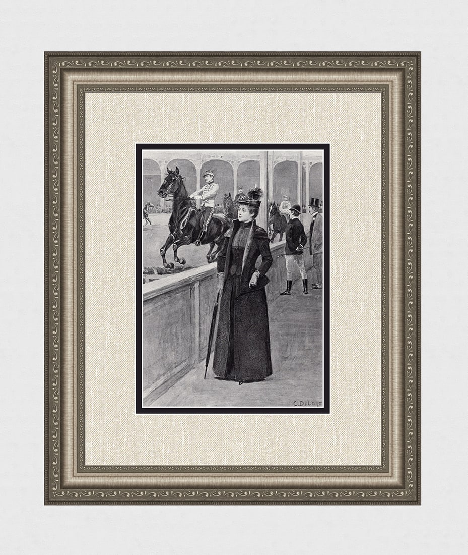 Charles Delort 1800s Antique Print Paris Horse Show SIGNED Framed: Charles edouard Delort (1841 - 1895). At the Horse-Show. Antique print after the original. Year: c. 1890. Signed in the plate, lower right. Image Size 7 7/8 x 9 7/8 inches. Framed dimensions approxima