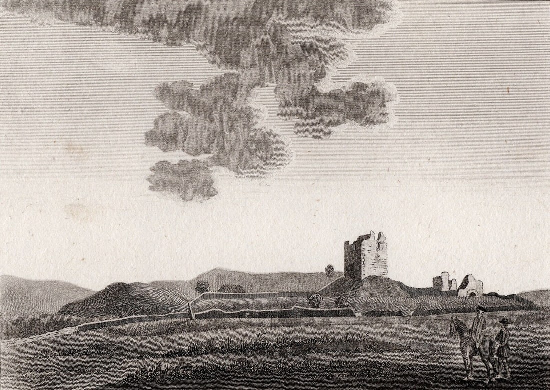 Samuel Hooper 1700s Historic Engraving View of Lag Castle Framed: Francis Grose ( English, 1731 - 1791). Lag Castle . Antique engraving on wove paper after the original by a Master Engraver. Year: c.1789. Samuel Hooper. Image size 5 x 7 inches. Framed dimensions app