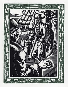 FRAMED 1946 Patrick de Manceau Woodcut THE CAPTAINS MEETING Limited SIGNED