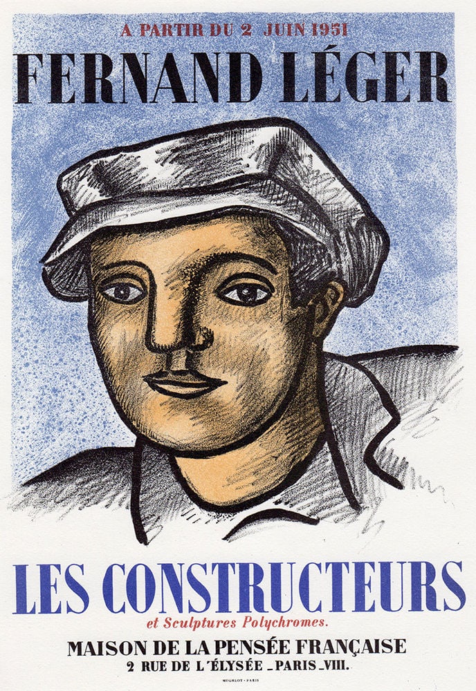 Fernand Leger Les Constructeurs 1959 lithograph: Fernand. Leger (1881-1955). Les Constructeurs. Color Lithograph after the Original Poster. 1959. Excellent. Sauret. Atelier Mourlot. Image Size - 6 3/4 x 9 3/8 inches. Approximately 15 x 18 inches. Ga