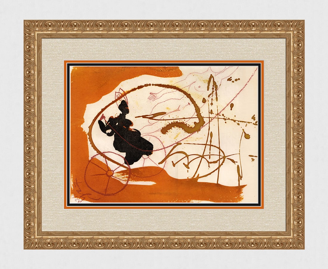 Dali 1967 Original Biblia Sacra Lithograph Framed Elisha: Salvador Dali. "Et proiecerunt cadaver in sepulchro Elisei: quod cum tetigisset ossa Elisei, revixit homo et stetit super pedes suos. In vita sua fecit monstra, et in morte mirabilia operatus est. (Ec