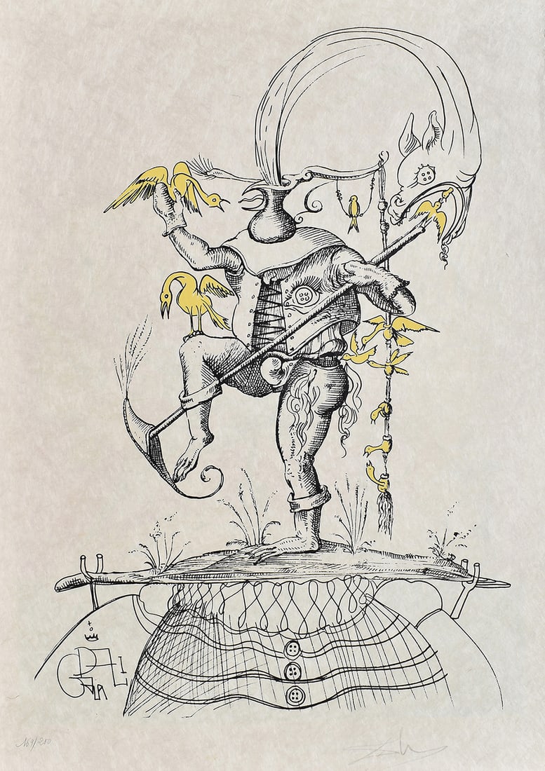 Salvador Dali Pantagruel Lithograph Signed Limited Framed: Salvador Dali. Les Songes Drolatiques de Pantagruel. Original Color Lithograph on Japon Paper. Year: 1973. Signed in pencil lower right, numbered in pencil from the edition of 250. Publisher: Carpenti