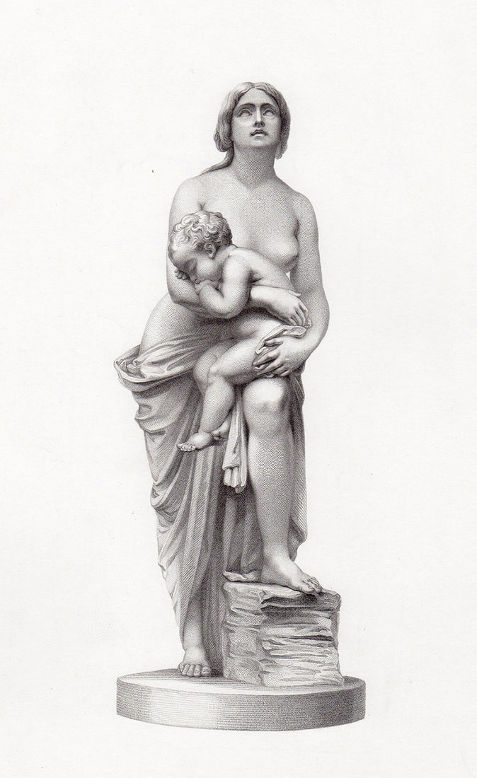 Henry Weekes The Suppliant 1853 engraving: Henry Weekes. (English, 1807 - 1877). The Suppliant. Antique Engraving on wove paper after the original 1850 sculpture by master engraver Joseph Brown (English, 1809-1887). 1853. Excellent. Image Size