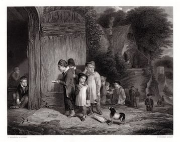 Thomas Webster 1862 engraving Going to School signed