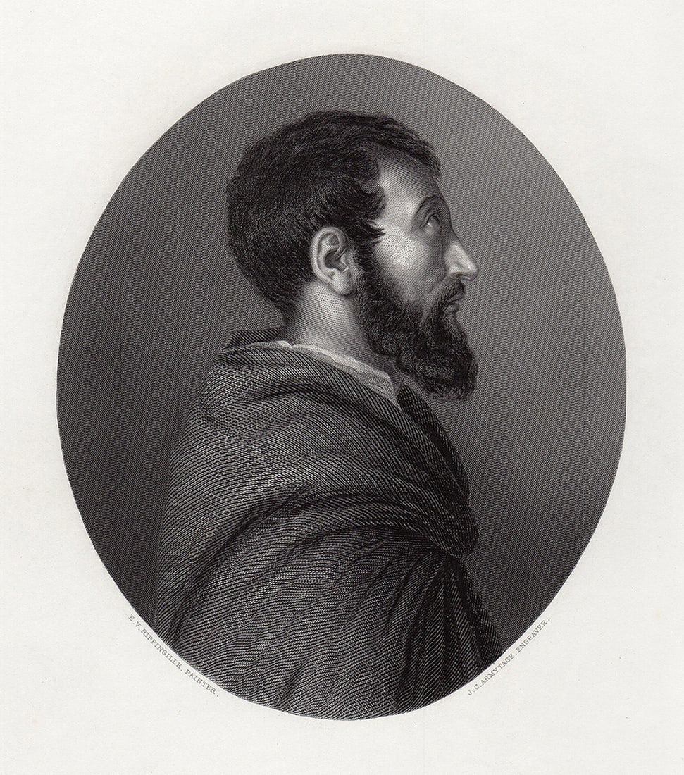 Rippingille Antique engraving The Monk 1853: Edward Villiers Rippingille (English 1790 - 1859. The Monk. Antique engraving on wove paper after the original oil paint on canvas by master engraver James Charles Armytage (English, c. 1810 - 1897).