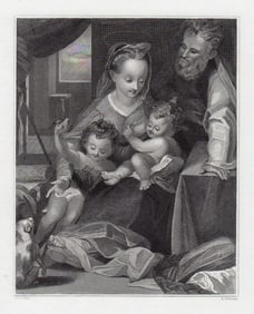 Federico Barocci Holy Family (Madonna of the Cat) (Madonna del Gatto) 1834 Engraving Signed