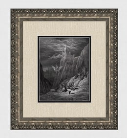 DORE 1800s Woodcut The Rider of the Hippogriff Battles Gradas FRAMED SIGNED