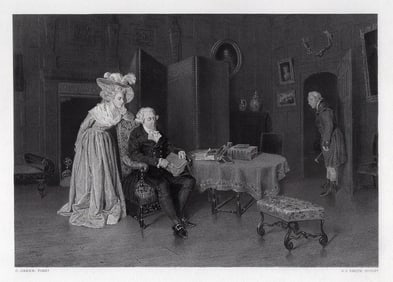 Charles Green 1800s Engraving Waiting for the Letter SIGNED FRAMED