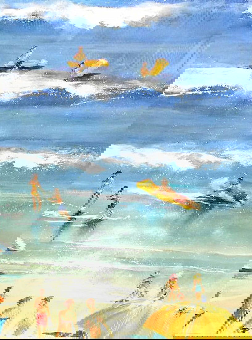 Original Farrell Douglass Beach Painting 50 x 50: Farrell Douglass. Beach II. Original Acrylic painting on canvas. Canvas Size 50 x 50 inches. Farrell works mainly in liquid acrylics adding various acrylic mediums for texture. She always has a spray