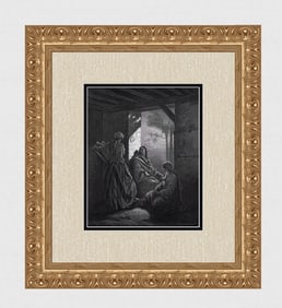1800s Gustave DORE SIGNED Religious Woodcut JESSU , MARTHA & MARY Framed