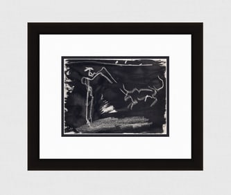 PABLO PICASSO 1961 Vintage Lithograph Taunting the Bull FRAMED