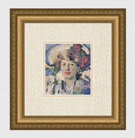 John Duncan Fergusson Antique Color Print Woman wearing a Hat Framed