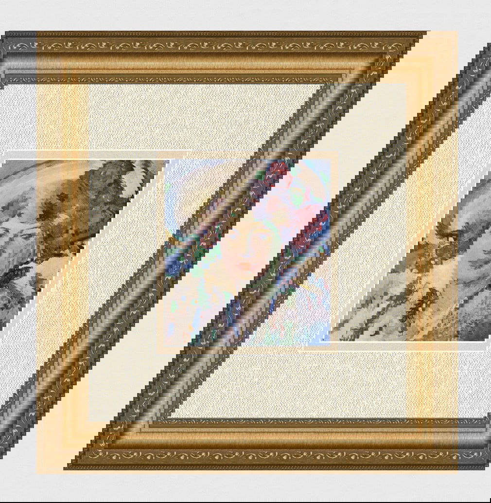 John Duncan Fergusson Antique Color Print Woman wearing a Hat Framed: John Duncan Fergusson (Scottish, 1874 - 1961). In the Sunlight. Antique color print on wove paper after the original oil painting. Year: 1909. Image Size 5 3/4 x 6 1/2 inches. Framed dimensions approx