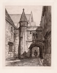 Robert Kent Thomas 1879 etching Merton College signed