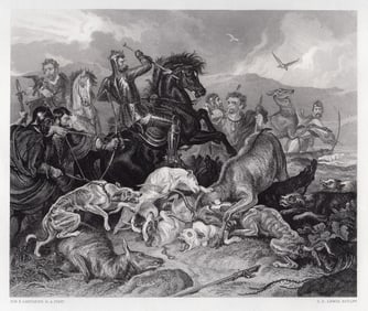 1876 Sir Edwin Henry Landseer Chevy-Chase engraving signed