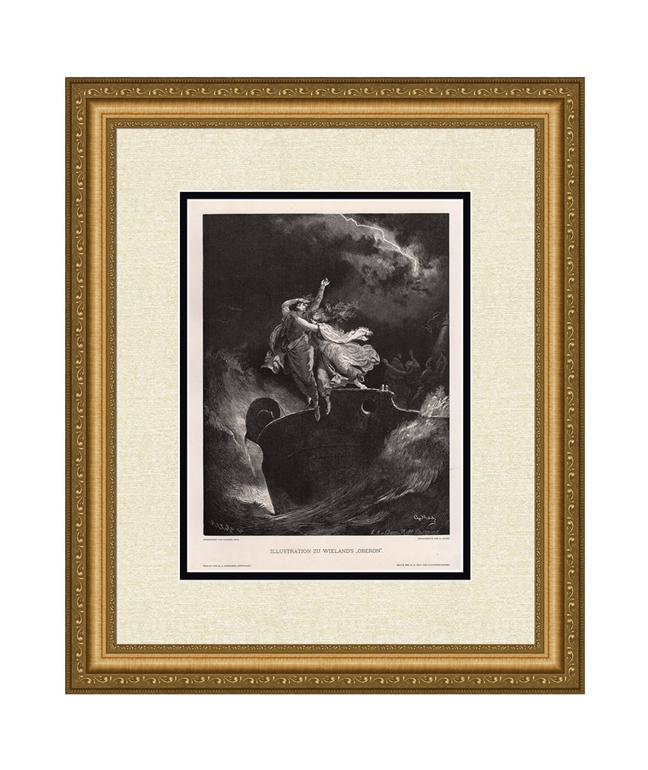 Gabriel Max Illustration Zu Wieland's Oberon (Illustration to Wieland's Oberon) 1887 woodcut: Gabriel Max. (Gabriel Cornelius Ritter von Max) (Prague-born Austrian, 1840-1915). Illustration Zu Wieland's Oberon (Illustration to Wieland's Oberon). Antique woodcut on wove paper after the original