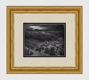 1800s SIGNED GUSTAVE DORE'S BIBLE Wood Engraving The LORD Visits Sinai FRAMED