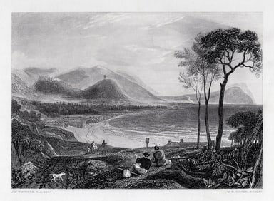 WILLIAM TURNER 1800s Engraving Minehead & Dunster Castle Signed Framed