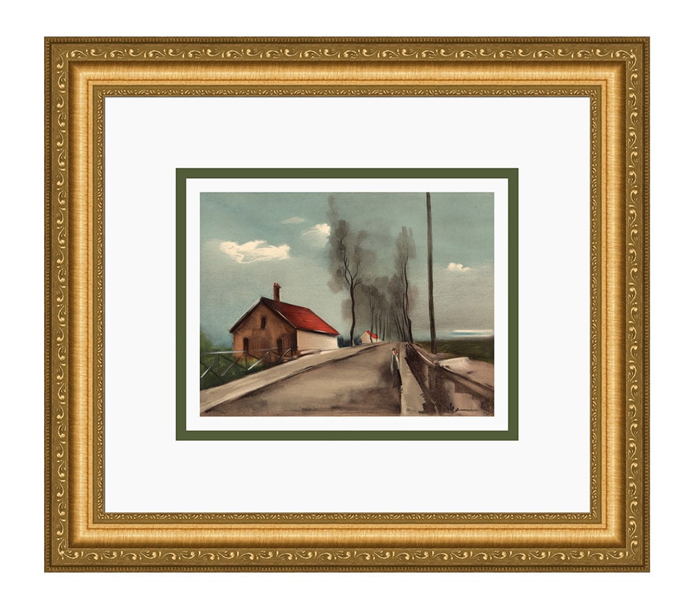 Maurice de Vlaminck 1958 lithograph La Route de Brezolles signed: Maurice de Vlaminck. (1876-1958). La Route de Brezolles. Color Lithograph on Wove Paper after the Original 1926 Painting. 1958. Signed in the plate. Excellent. Atelier Mourlot. Image Size 7 x 9 1/4 in