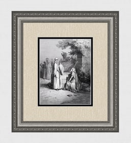 FRAMED 1800s Gustave DORE Religious Woodcut REBEKAH AT THE WELL Signed