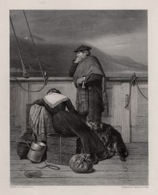 FRAMED 1800s John Watson Nicol Engraving Farewell to Lochaber SIGNED