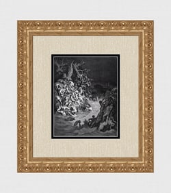 1800s Gustave DORE SIGNED Religious Wood Engraving The Duration of the Flood FRAMED