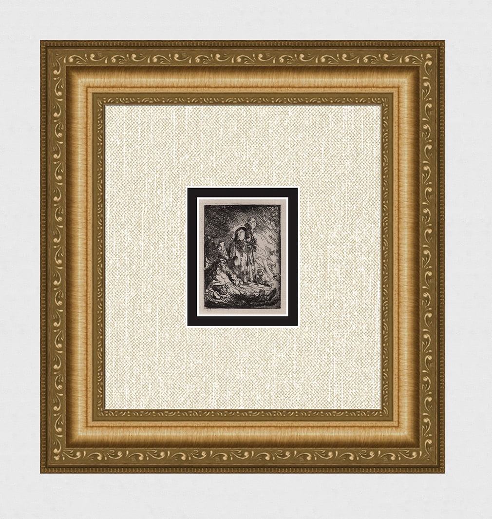 1800s REMBRANDT B185 Sick Beggar With His Wife DURAND: After Rembrandt Harmenszoon Van Rijn (1606-1669). Title: Sick Beggar With His Wife. Medium: Antique hand pulled copper plate etching on laid paper after the original by master etcher Amand Durand (183