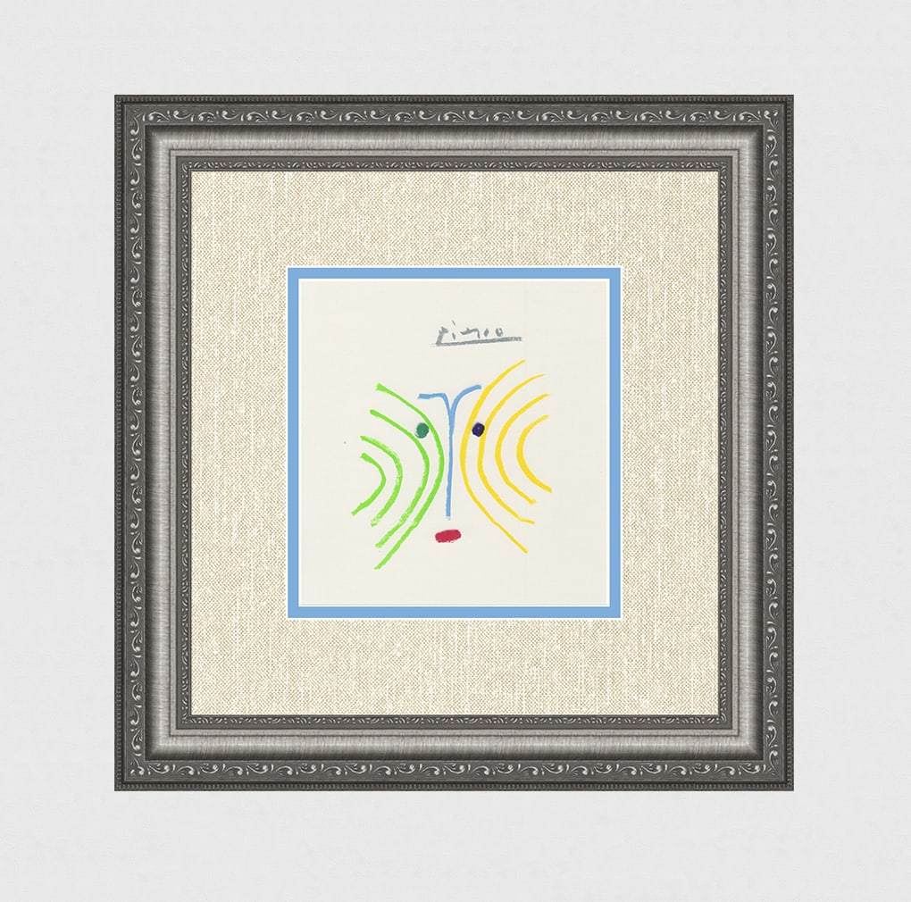 Colorful Pablo PICASSO 1968 Limited Lithograph "Abstract Face" Signed Framed: Pablo Picasso (1881 - 1973). Abstract Faces III. 1968 Color lithograph after the pastel on Wove paper. Signed in the Plate. Limited to 100 examples. Verlag Ullstein GmbH. Image 7 x 7 1/2 inches. Frame