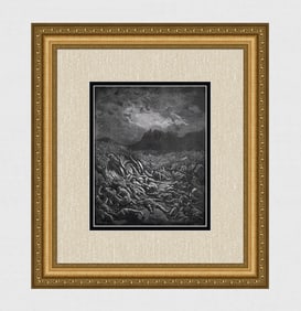 Gustave DORE 1800s Biblical Woodcut Ammonites & Moabites Destroyed SIGNED FRAMED