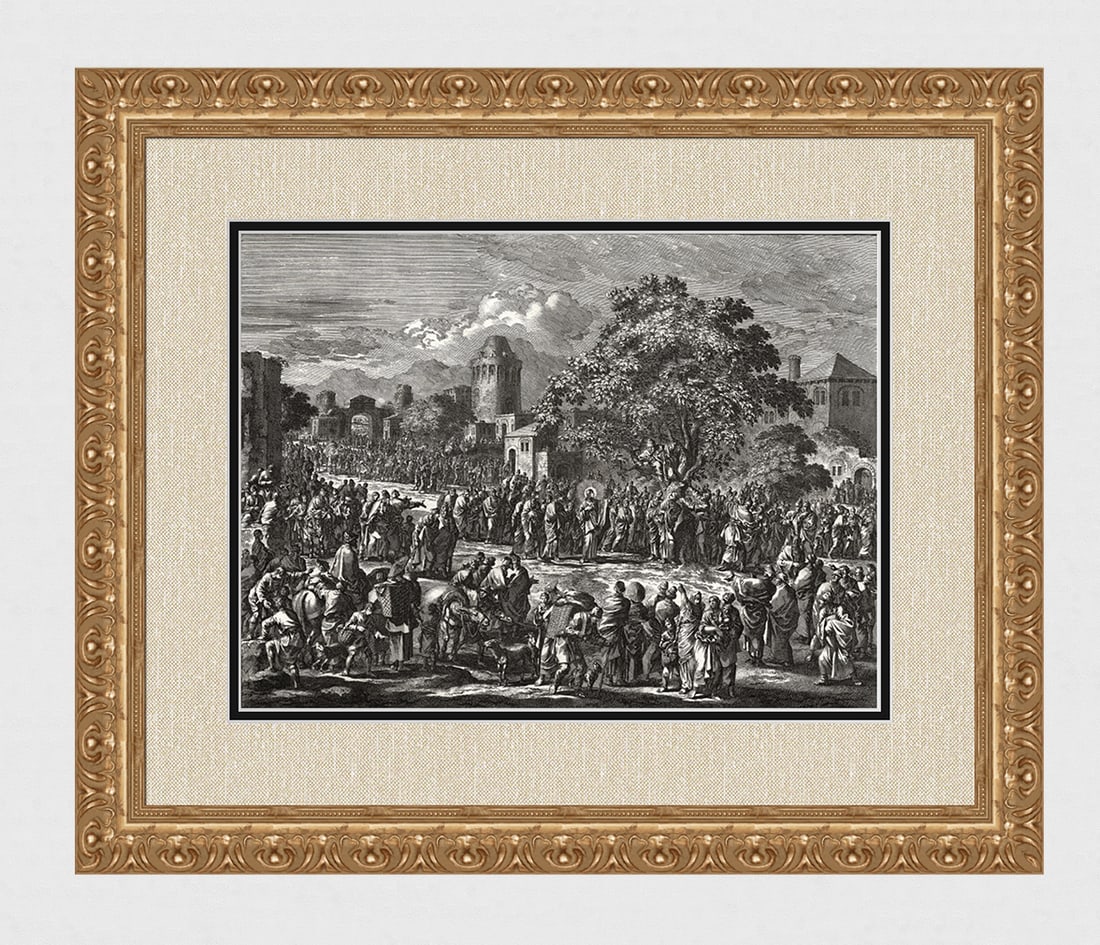 1747 Monumental Engraving Jan Luyken Zacchaeus in the sycamore tree Framed: Jan Luyken (Dutch, 1649 - 1712). Zacchaeus in the sycamore tree. Antique engraving on laid paper. Year: 1747. Publisher: Frans Houtteyn. Reference: Hollstein / Dutch and Flemish etchings, engravings a