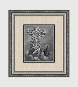 Gustave Dore 1800s Divine Comedy Wood Engraving "The Cross" Signed Framed