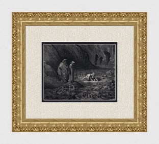 FRAMED 1800s Gustave Dore Woodcut UGOLINO'S REVENGE ON RUGGIERI Signed