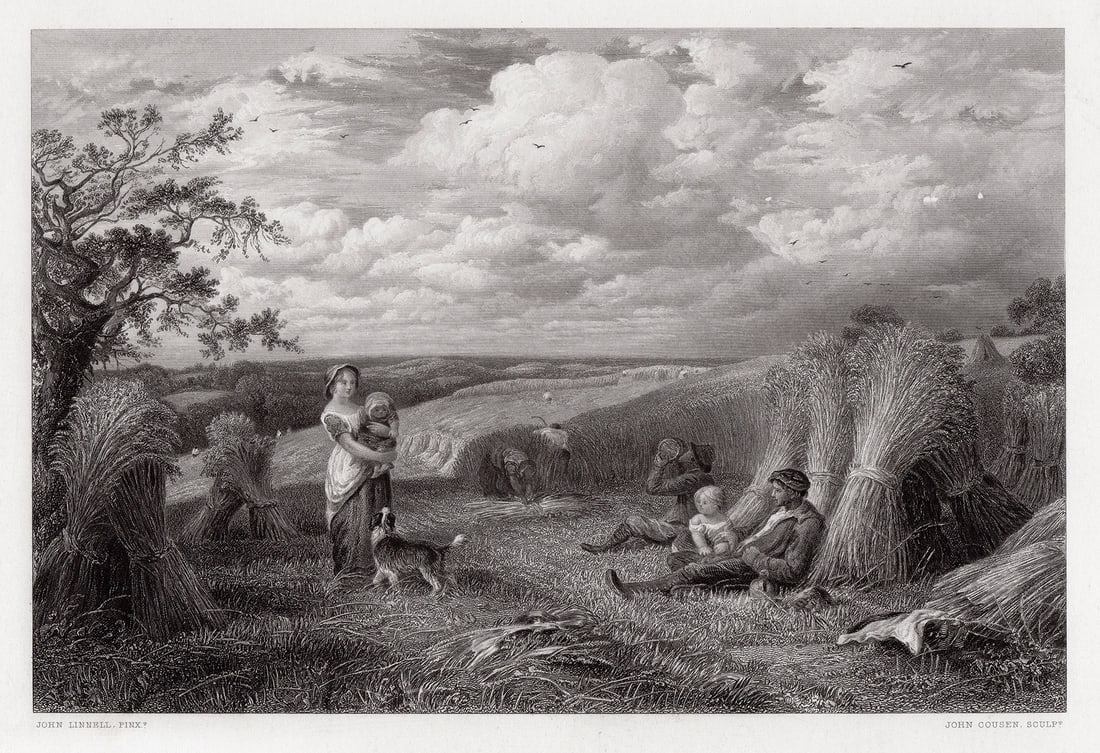 John Linnell Mountain Shepherds 1872 Engraving: John Linnell (English, 1792-1882).Title: Mountain Shepherds. Medium: Antique engraving on wove paper after the original oil on canvas by master engraver Charles Cousen (1813-1889). Signature: Signed i