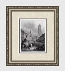 1800s George Jones Engraving "Utrecht Cityscape" Framed SIGNED