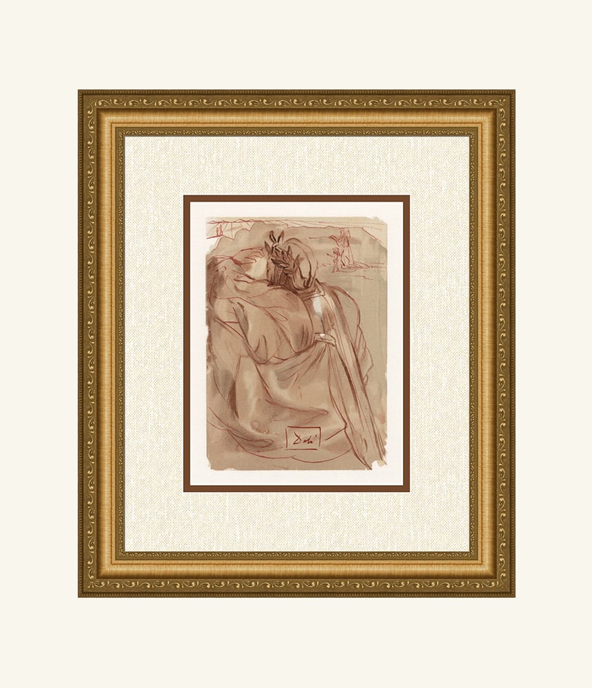 Salvador Dali 1960 Great Event Authentic Woodcut Signed Framed: Salvador Dali. "Announcement of the Great Event" Purgatory Chant 30. Authentic Original Color Woodcut from The Divine Comedy Printed in 1960 on B.F.K. Rives Paper ( this is not a reproduction, copy, o