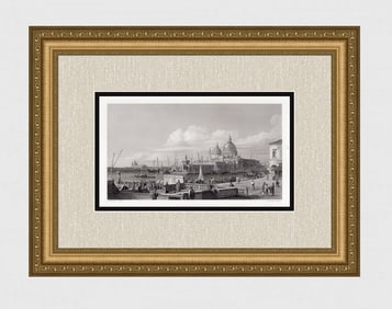 Canaletto 1855 Engraving The DoganaVenice signed Framed