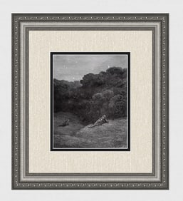Gustave Dore 1800s Woodcut "Ruggiero in a Field" Framed Signed