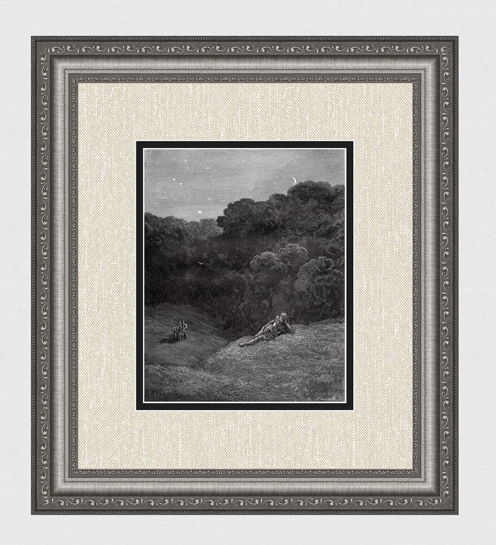 Gustave Dore 1800s Woodcut "Ruggiero in a Field" Framed Signed (1 of 3)