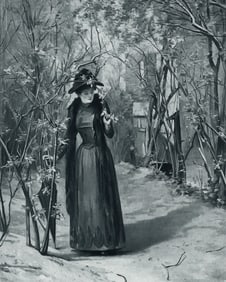 1800s Fleury-Richard Antique Print Picking Spring Flowers Framed Signed