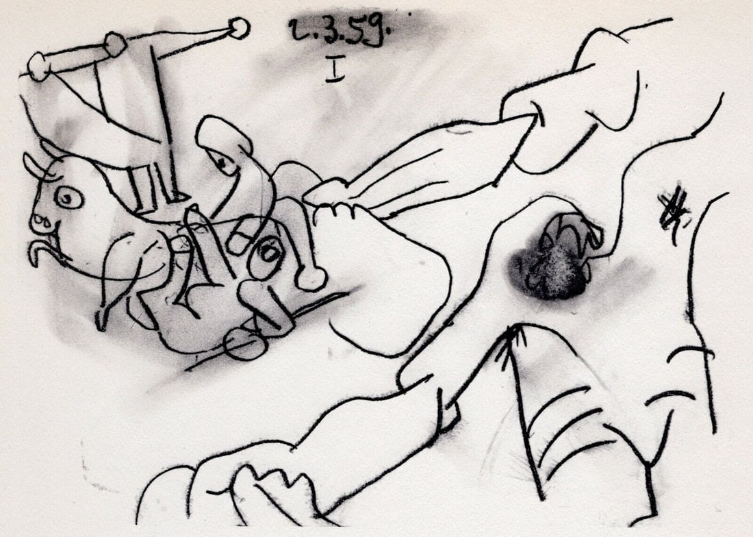 PABLO PICASSO 1961 Vintage Lithograph Inside the Bullring FRAMED (1 of 1)