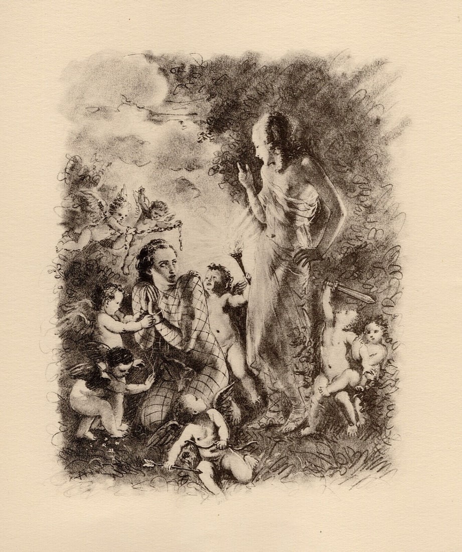 Original 1947 Paul-Emile Becat Limited Lithograph The Sixteenth Kiss Framed: Paul-emile Becat (French, 1885 - 1960). Sixteenth Kiss, Forgiveness (Sixteenth Kiss, Le Pardon). Original lithograph etching on velin paper. Year: 1947. Numbered limited edition. This is one of 254 nu