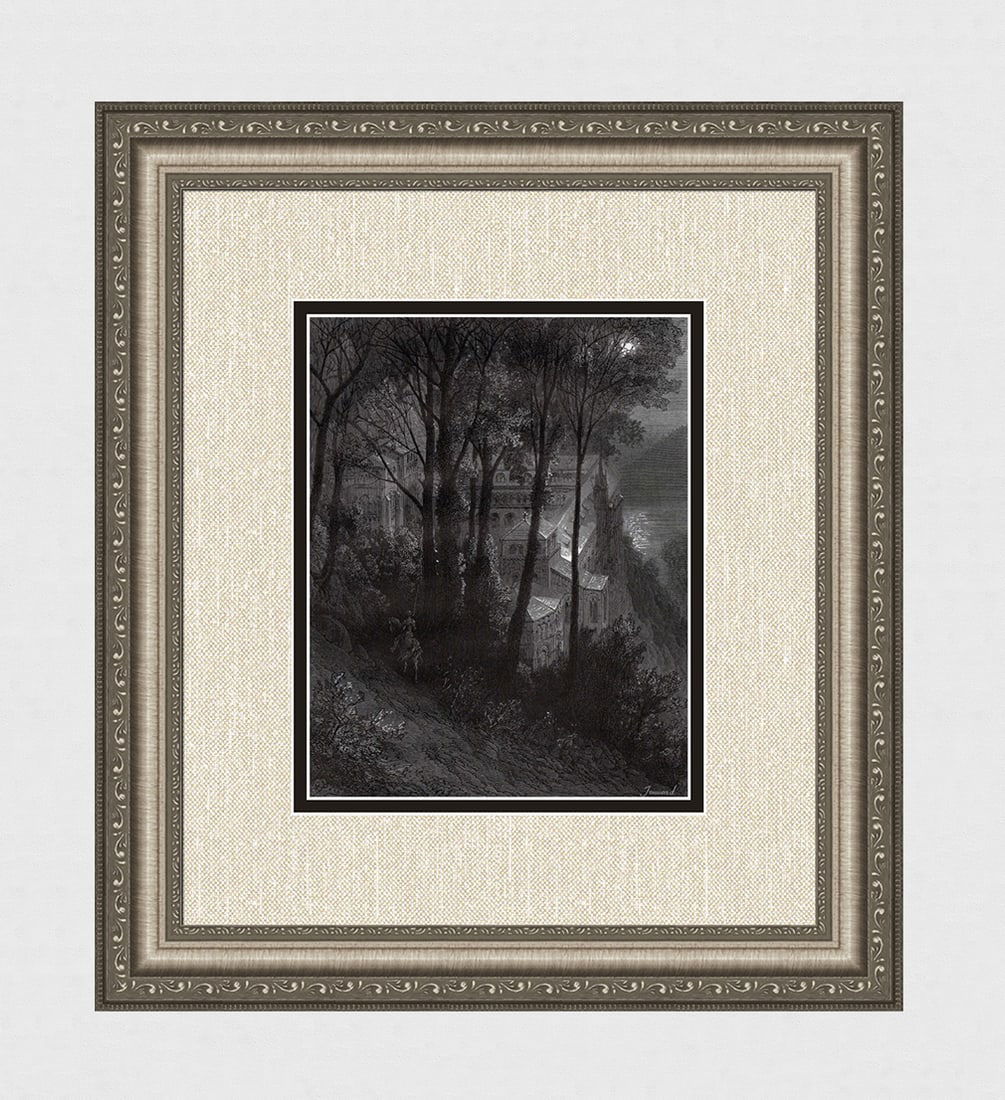 Gustave DORE SIGNED 1800s Orland Furioso Woodcut RinaldoTravels FRAMED (1 of 3)