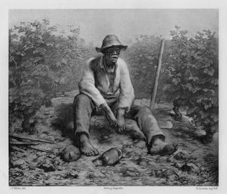 1800s JEAN-FRANCOIS MILLET Antique Print Vineyard Labourer SIGNED Framed