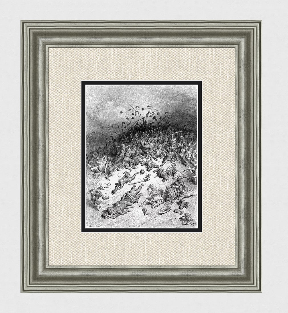 GUSTAVE DORE 1800s Woodcut Orlando Defeats Zerbino SIGNED Framed (1 of 3)